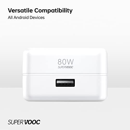 Image of Oppo Original (6 Months Offical Warranty) Supervooc 80W Super Flash Charger Compatible for Oppo Reno 8 Series,Oppo F23 and Other Android Phones Supporting Vooc Charging-White, ?USB, White
