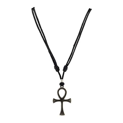 BlueRica Ankh Cross of Life on Adjustable Black Cord Necklace (Old Silver Finish) Cover