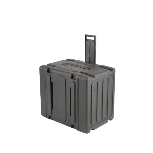 SKB Cases 3SKB-R08U20W 20" Deep 8U Roto Shockmount Rolling Rack, Shock and Water Resistant, Threaded Steel Rails, Rear Rails, Built-in Wheels, Low Profile Pull Handle