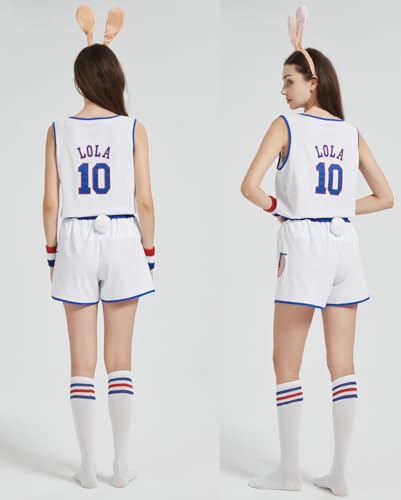 Couples Halloween Cosutme for Women Baskball Jersey Looney Tunes Outfit and Accessories,L White