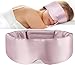 100% Natural Silk Eye Mask for Women Men, Soft Pressureless Cooling Blackout Eye Covers for Sleeping, Large Size Sleep Mask fits All Heads Adjustable, Lotus Pink