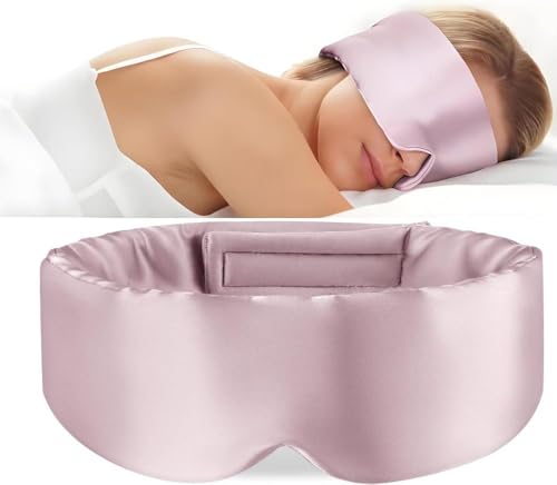 Silk Sleep Mask for Side Sleeper Eye Mask Sleeping for Women Men 100% Pure Mulberry Silk Face-Hugging Padded Eye Cover for Sleeping with Adjustable Band Pink