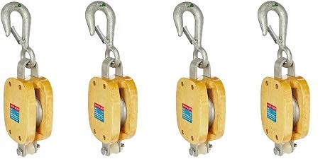 Indusco 16900086 6 Single Wood Manila Rope Block with Hook, 1800 lbs Load Capacity, 3/4 Rope, 3-1/2 Sheave (4-(Pack))