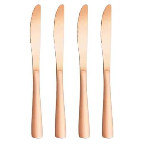 Image of 8.6 inch Rosegold Steak Knives Set of 4 - Food-Grade 18 /8 Stainless Steel Dinner Knives, Durable Mirror Polished Metal Silverware, Perfect for Home, Restaurant, and Gifting