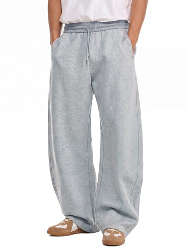 Image of Mens Baggy Sweatpants Wide Leg Casual Elastic Waist Drawstring Athletic Loose Jogger Fall Sweat Pants with Pockets