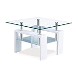 Global Furniture USA Global Furniture Clear/Frosted Occasional Glossy White Legs, End Table