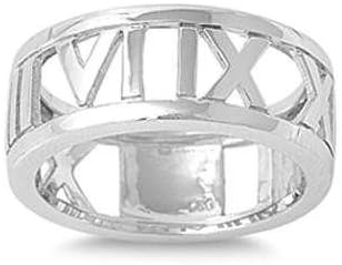Silver Plated Size 8 (US), P 1/2 (UK) Roman Numeral Style Statement Ring