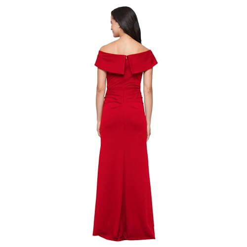 Image of Alex Evenings Women's Off the Shoulder Stretch Crepe Dress with Fishtail Back, Floor Length Mother of the Bride Dress