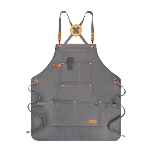 Gralara Delantal Resistente para Actividades Al Aire Libre, Diseño Funcional con Soporte Trasero, Ideal para Parrillas Y Cocina, Gris, tal como se describe