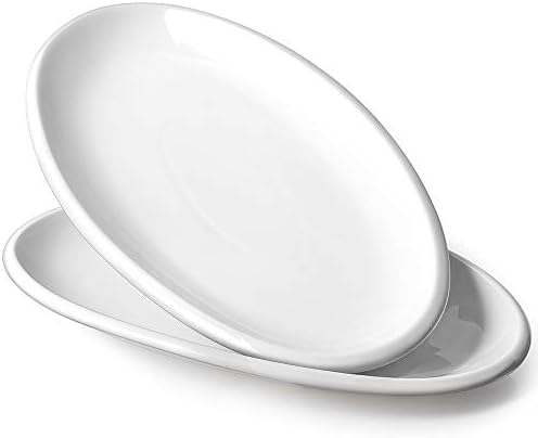 DOWAN 14" Large Serving Platters, Oval Serving Plates, White Porcelain Platters Oven Safe, Dinner Plates Serving Dishes for Entertaining, Party, Meat, Appetizers, Dessert, Set of 2, White