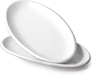 DOWAN 14" Large Serving Platters, Oval Serving Plates, White Porcelain Platters Oven Safe, Dinner Plates Serving Dishes for Entertaining, Party, Meat, Appetizers, Dessert, Set of 2, White