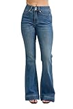 Judy Blue Womens Jeans - High Waisted Flare Tummy Control Double Button Wide Bootcut (15, Medium Blue)