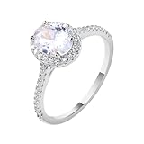 Tolldek Anillo de boda de oro blanco 750 de 18 quilates, joyas de oro auténtico, clásico, anillo de compromiso con moissanita, corte ovalado, alianzas de 18 quilates, talla 54 (17,2)