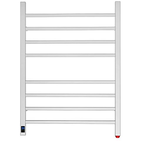 HEATGENE Towel Warmer with Timer and Temperature Control, Electric Towel Warmer with 8 Square Bars, Wall-Mounted Electric Towel Rack with 8 Square Bars, Plug-in/Hardwired Towel Rails - Mirror Polish Cover