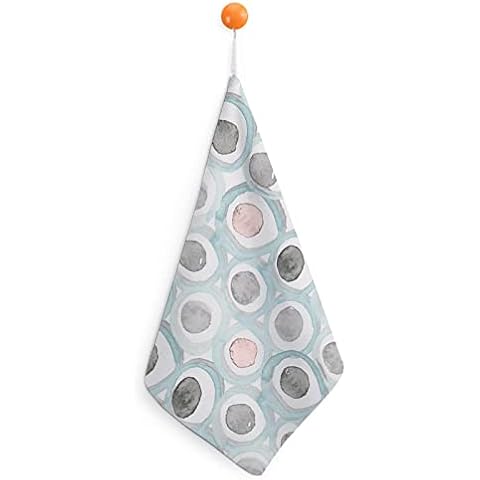 Grey Blue Pink Circle And Dots Bathroom Hand Towels Super Absorbent Soft Small Hanging Towel ,With Hanging Loop Washable Towel Fast Drying 30x30cm Cover