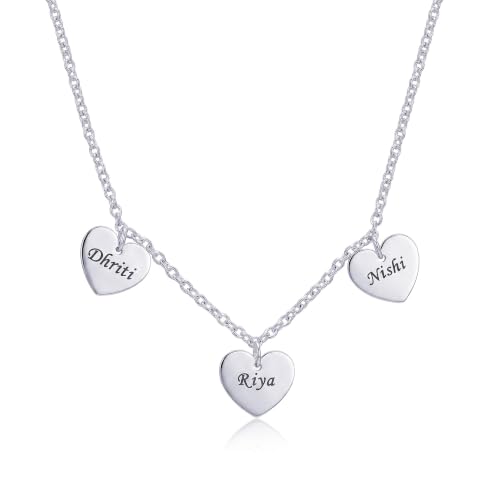 Image of TRUESILVER ACPL 925 Sterling Silver Personalized Name Necklace for Women | Custom Engraved Couple & Family Pendant | Heart Circle & Russian Ring Necklaces | Gift for Anniversary Birthday Wedding
