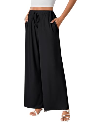 LYAENR Women's Elastic Waist Wide Leg Pants3