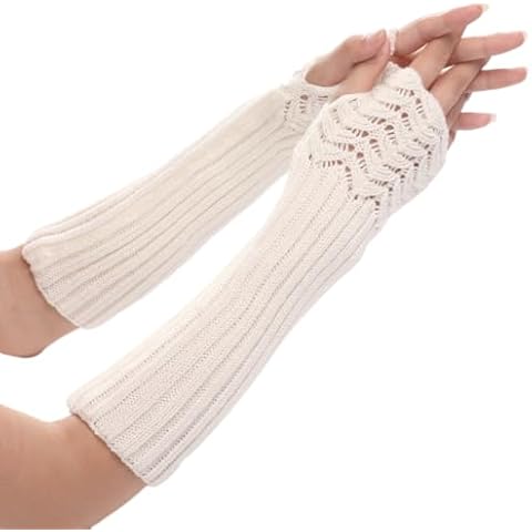 Novawo Women Arm Warmers Warm Knitted Long Gloves Winter Fashion Gloves Cover