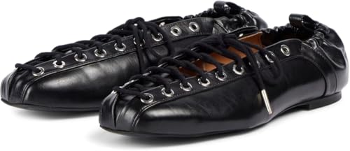 Women's Leather Lace-Up Ballet Flats, Mary Jane Round Closed Toe Slip on Shoes with Elastic Backstrap, Comfort Business Casual Daily Dress Work