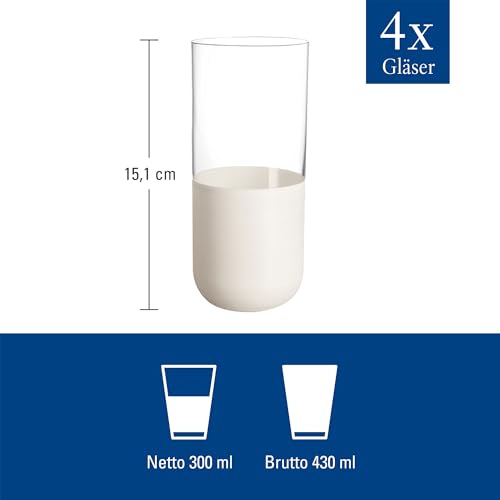 Villeroy & Boch - Manufacture Rock Blanc Long Drink Tumbler Set, 4 pcs. Set of Drinking Glasses for Cocktails and Mocktails, 14.5 oz, Crystal Glass, Matte White Slate Look