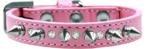 Mirage Pet Products Crystal And Silver Spikes Dog Collar, Size 10, Bright Pink #TOP5