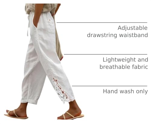 Image of Acelitt Women Casual Lightweight Drawstring Elastic Waist Pants with Pockets, S-XXL