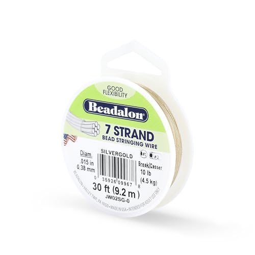 Beadalon 7-Strand Stainless Steel Beading Wire, .015 in / 0.38 mm- Silver Gold