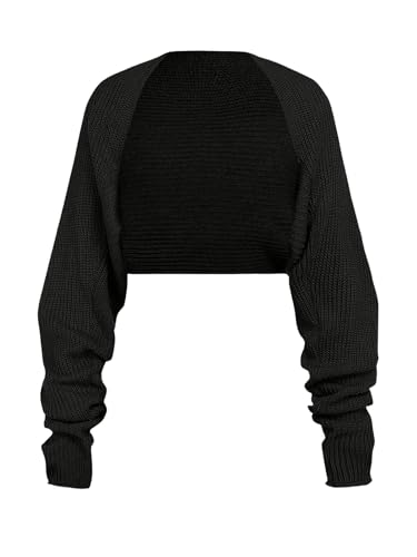 WDIRARA Girl's Open Front Knitted Cardigan Long Sleeve Crop Bolero Shrug Sweaters