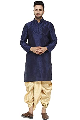 Kurta Dhoti de mezcla de seda azul para bodas y celebraciones culturales de hombre