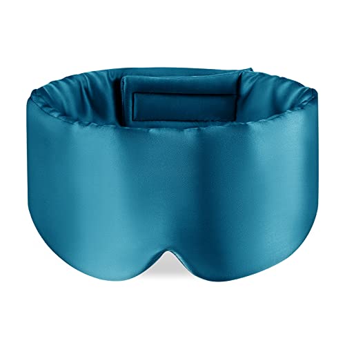 OLESILK - Antifaz para dormir, 100% seda de morera para dormir con banda ajustable para hombres y mujeres, gran máscara para dormir y venda para dormir de noche, viajes y siesta, color azul pavo real