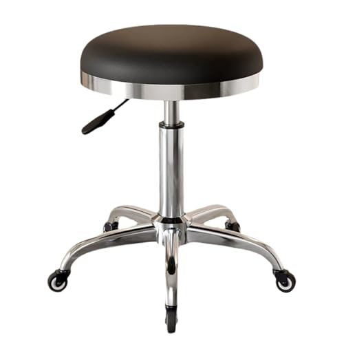 Taburete giratorio ajustable de 360° con cojín de cuero grueso, perfecto para tatuajes, spa, dibujo y uso técnico de uñas (negro)