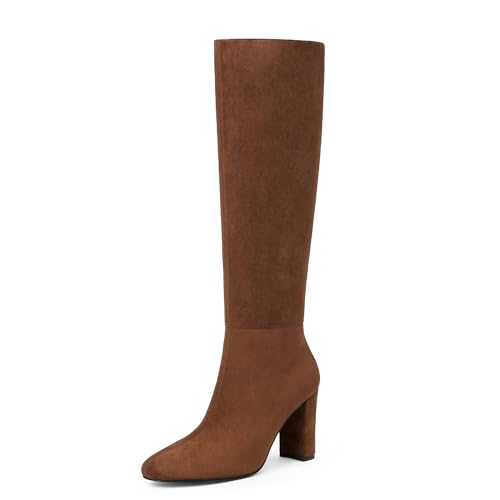 Image of Modatope Knee High Boots for Women Chunky Heel Rounded Toe Tall Boots | 2026 Fashion Winter Fall Boots for Women,Side Zipper PU Leather Long Dress Boots, Block Heel Tall Boots