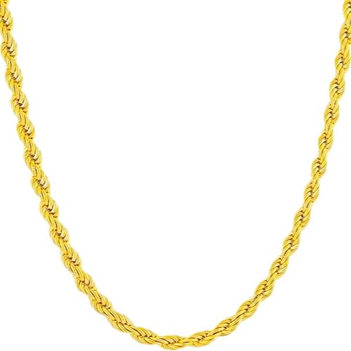 14K Solid Yellow Gold Rope Chain Necklace, 1.5mm，2.0mm，3.0mm,4.0mm with Diamond-Cut Accents, Unisex Gift (Available in 16-36 Inch Lengths)