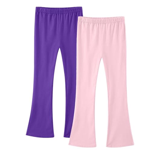 2 Pack Girl's Leggings High Waisted Flare Pants Yoga Bootcut Pants Solid Color Comfort Full Length Bell Bottoms