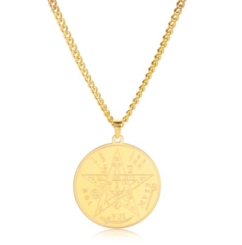 EUEAVAN Tetragrammaton Pentagram Collar Antiguo Poder Nombre de Dios Estrella de cinco puntas Colgante Salomón Wiccan Amuleto Protección Estrella Pentáculo Joyería Regalo Hombres Mujeres (Oro)