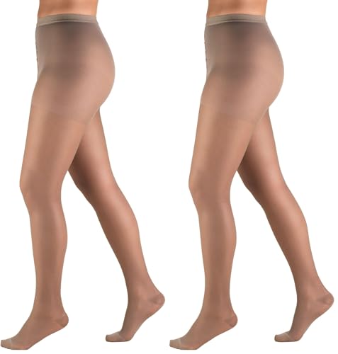 Image of Truform Sheer Compression Pantyhose, 15-20 mmHg, Women's Shaping Tights, 20 Denier, Taupe, Queen (Pack of 2)