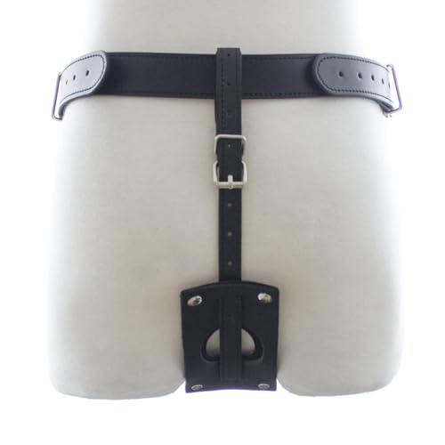 Image of Men's Adult SM Bondage Set Anal Plug Adjustable Leather Chastity Pants with Chastity Cage & Anti-Off Device Strap Male Chastity Belt for Restraint