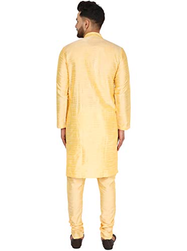Image of SKAVIJ Men's Art Silk Thread Work Kurta Set Woven Design Festive Embroidered Ethnic Dress (KP028beige Beige L)