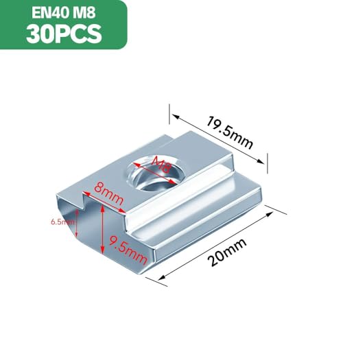 Miniatura 2 de Hxjdam 30 Piezas Tuercas Ranuradas M8 Ranura 8, Tuerca Ranurada Item M8 Tipo B 40x40 Mm, Tuerca Deslizante En T De Acero Al Carbono Para Ranura De Extrusión De Perfil De Aluminio De 40 Mm, Norma