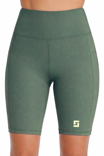 Image of Women's Polyester Stretchable Gym Shorts with Side Pockets High Waist Slim Fit Above Knee Length Activewear Tights Gym Fitness Cycling Running Yoga Shorts for Women