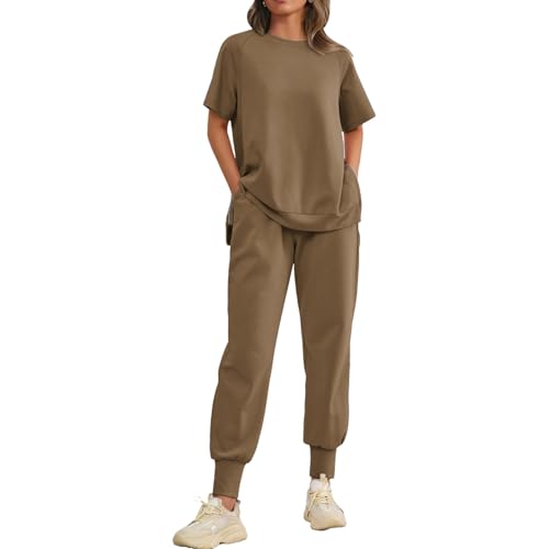 Survêtement de sport amropi femme ensemble haut manches courtes pantalon jogging été léger