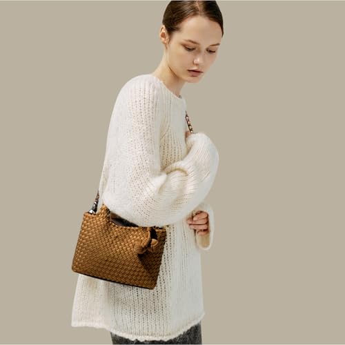 Image of Woven Tote Bag for Women with Coin Purse, Foldable Chain Small Crossbody Handbags, Fashion Shoulder Bag, Hobo Satchel