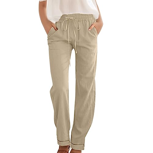 Leinenhose Damen - Leicht Leinen Sommerhose Loose Freizeithose High Waist Stoffhose Yogahose Casual Einfarbig Schlupfhose Jogginghose Straight Bein Frauen Hosen Stretch Mit Taschen Leinenhose Damen - Leicht Leinen Sommerhose Loose Freizeithose High Waist Stoffhose Yogahose Casual Einfarbig Schlupfhose Jogginghose Straight Bein Frauen Hosen Stretch Mit Taschen