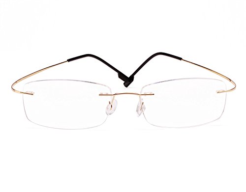 BEISON Memory Titanium Stainless Steel Rimless Flexible Reading Glasses (Gold, 2.5)