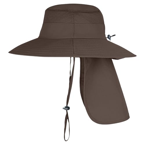 Image of Sun Hats for Men Women Fishing Hat UPF 50+ Breathable Wide Brim Bucket Hats Summer UV Protection Safari Hat with Neck Flap