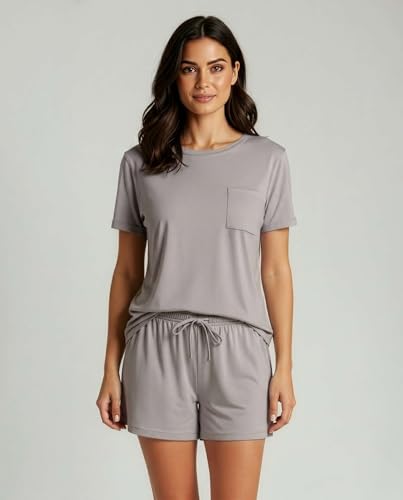 Image of Real Essentials 2 Pack: Women's Short Sleeve Pajama Short Set - Comfy Lightweight Soft Lounge Sleepwear (Plus