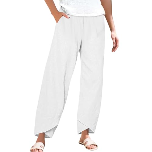 Womens Summer Cotton Linen Pants 2025 Casual Capri Pants with Poc...