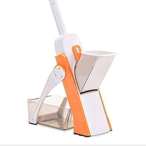 Leon Antique Multi-Function Plastic Adjustable Safe Hand Press Vegetable and Fruit Slicer, Safe Mandoline Slicer for Kitchen with 4 Cutting Modes with Catch Container & Brush