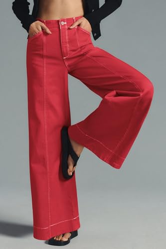 Allimy Womens High Waist Front Seamed High Rise Wide-Leg Jeans Straight Leg Loose Washed Long Full Length Jeans4