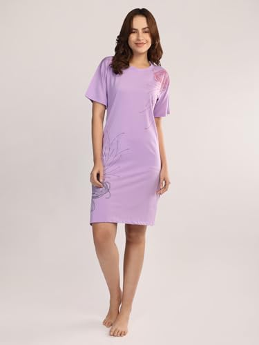 Image of Duchess Cotton Half Sleeve Oversized T-Shirts for Women| Nighty - Loose Fit Tee with Pocket